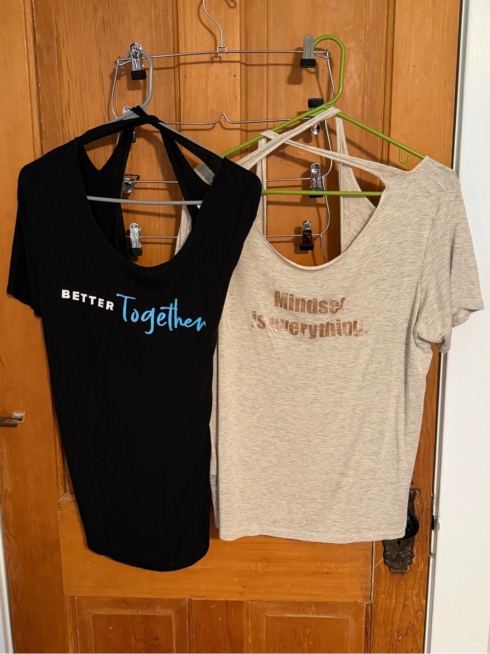 Beachbody Bundle of Black and Heather Tan Active Scoop Neck Tee